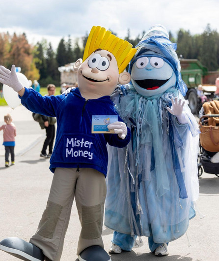 Zugiblubbi Geburtstag Maskottchen mit Mr. Money 